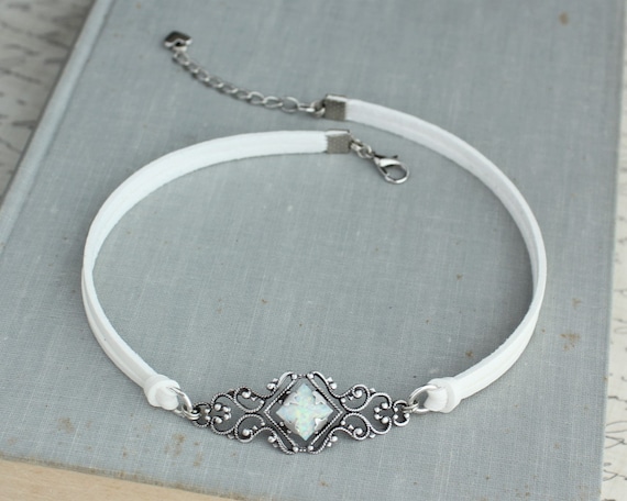 White Opal Vegan Suede Choker