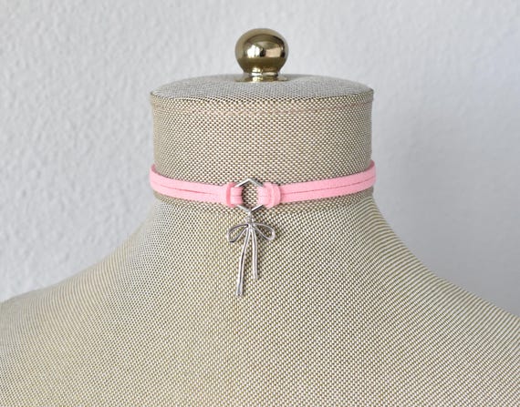 Pink Bow Choker. Coquette Jewelry. Over 20 Leather or Suede colors to choose from