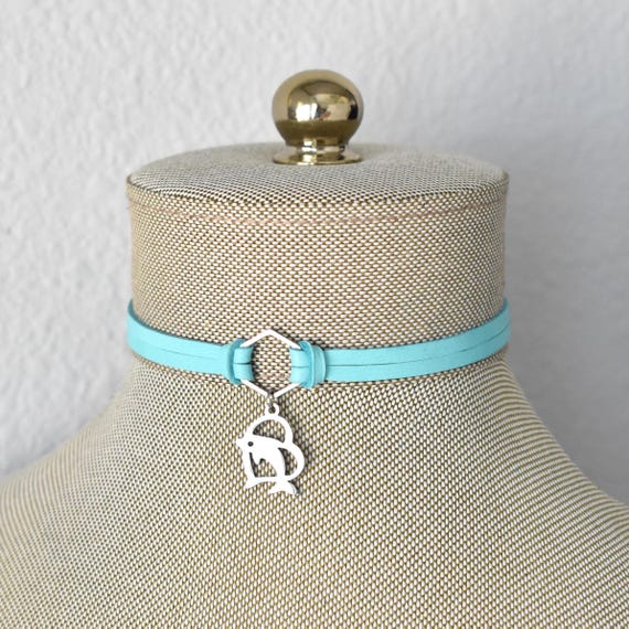 Dolphin Leather Choker. Stainless Steel. Silver or Gold. 15 Leather colors to choose from