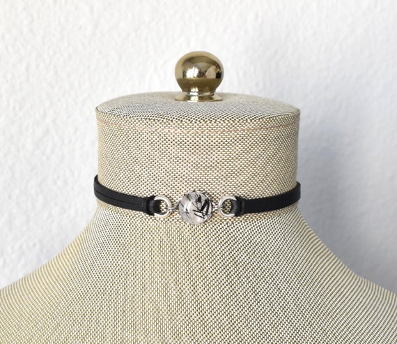 Black Rutile Quartz Choker. 14 Leather colors to choose from