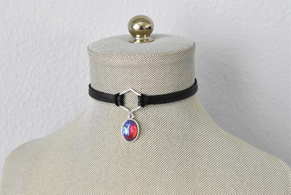 Mexican Fire Opal Choker. 8 Opal color options. Hexagon Faux Leather or Suede Choker.
