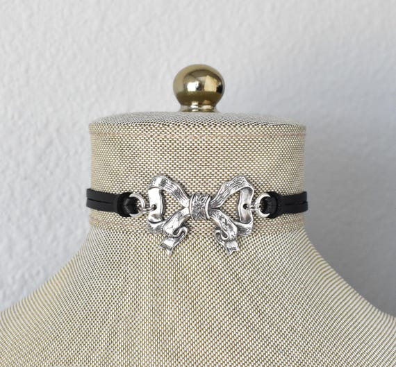 Ruffled Bow Leather Choker. Over 20 Leather or Suede colors to choose from
