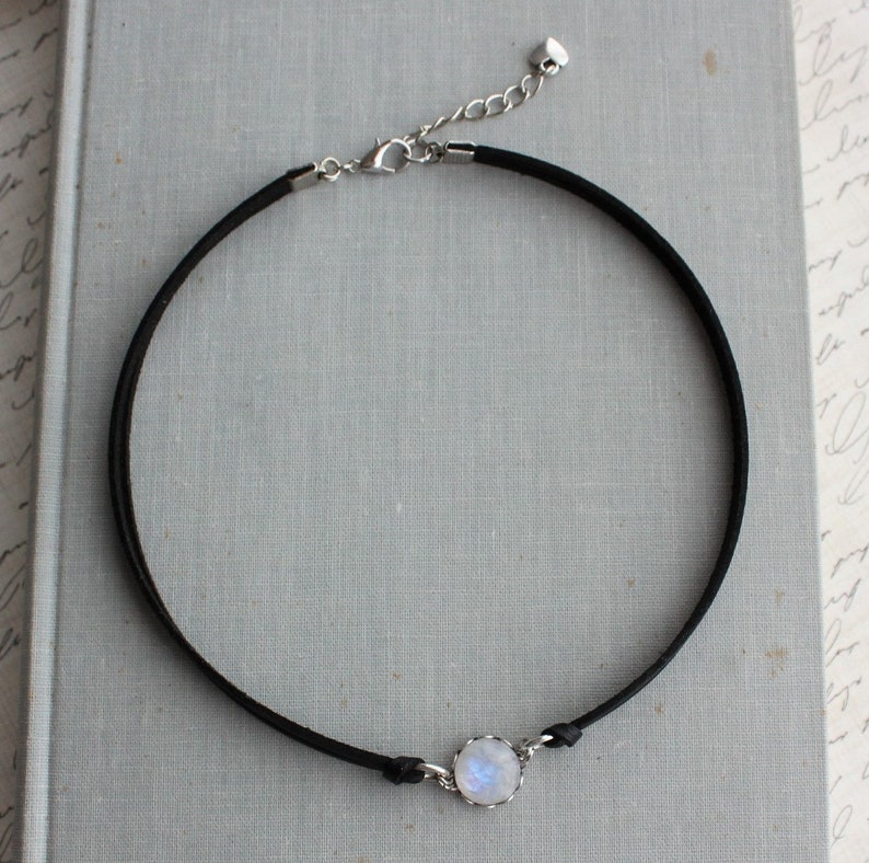 Rainbow Moonstone Choker. 14 Leather colors to choose from image 4