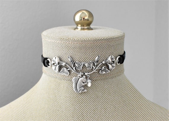 Floral Squirrel Statement Choker. Choose from 16 leather colors