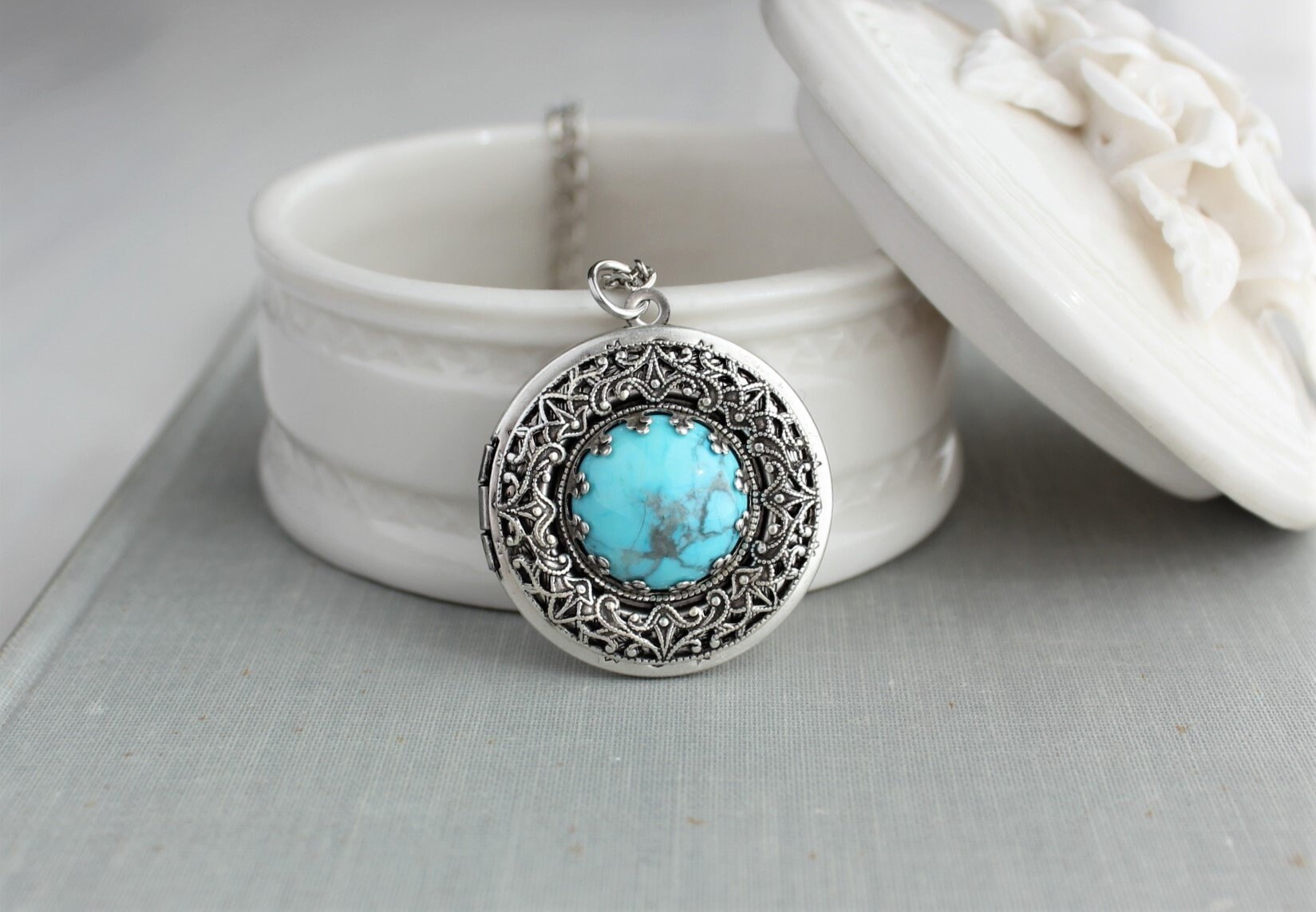 Turquoise Locket Necklace Etsy
