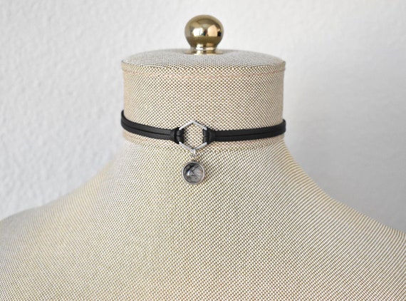 Black Rutile Quartz Gemstone Leather Choker. Stainless Steel. 17 Gemstone options. 14 leather colors.