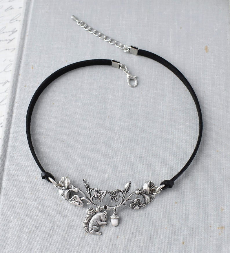 Floral Squirrel Statement Choker. Choose from 16 leather colors image 7