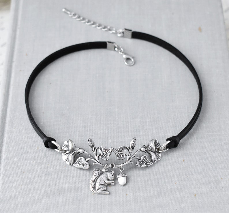 Floral Squirrel Statement Choker. Choose from 16 leather colors image 5