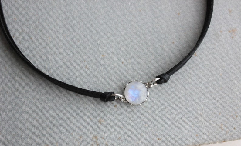 Rainbow Moonstone Choker. 14 Leather colors to choose from image 2
