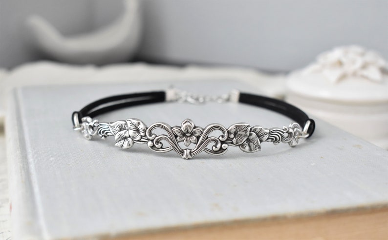 Floral Vine Leather Choker. Choose from 20 leather colors image 1