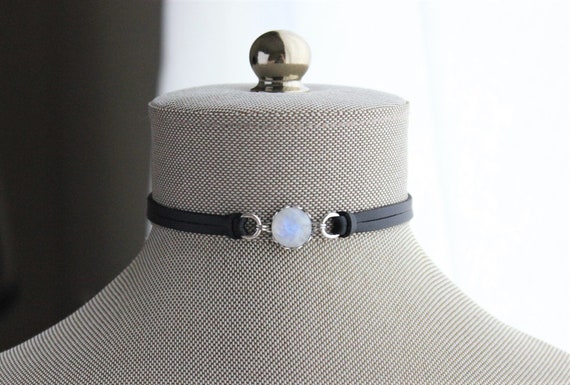 Rainbow Moonstone Choker. 14 Leather colors to choose from