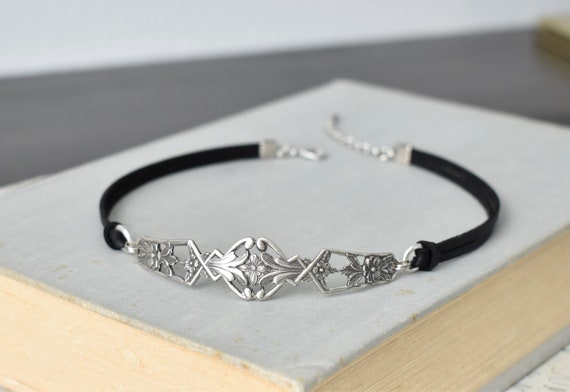 Floral Leather Choker. Choose from 20 leather colors