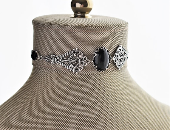 Black Onyx Choker. Gemstone or Opal Statement Choker. 16 Leather colors to choose from