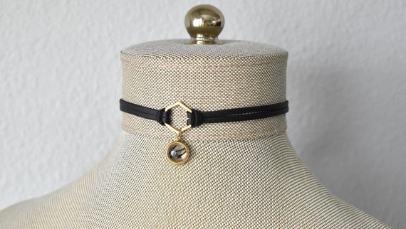 Black Rutile Quartz Leather Choker. Gold Stainless Steel. 19 Gemstone options. 14 leather colors.