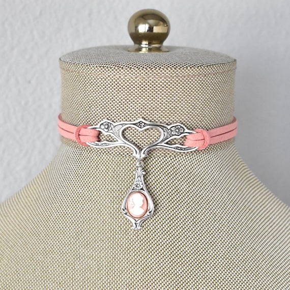Blush Cameo Choker. Vintage Style. Over 20 Leather or Suede colors to choose from