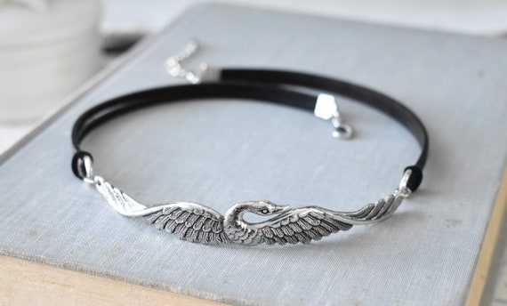Beautiful Swan Leather Choker. Choose from 20 leather colors