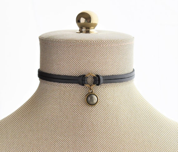 Pyrite Leather Choker. 17 Gemstone options. 14 leather colors.