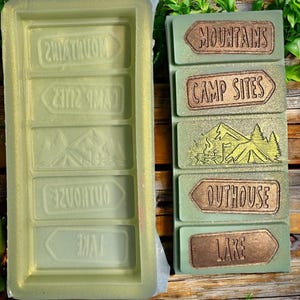 Camping Signs - Snap Bar Silicone Mold or Wax Melt - Wax Melt Mold - Snap Bar Mold -  Craft Mold - Resin Mold - Camping Mold - Outdoors Mold