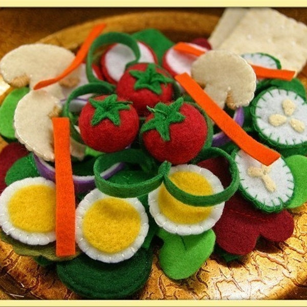 Felt Playfood - Waldorf Inspired Felt Play Food Accessory for Imaginative Play - Tossed Vegetable Salad...Perfect for your play kitchen