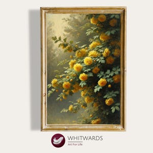 Spring Flower Printable Art, Vintage Botanical Print Wall Art, Cottagecore Decor, Yellow Flower