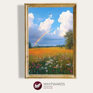 Wildflower Meadow Wall Art Floral Landscape Rainbow Print Nature Artwork Summer Flower Print