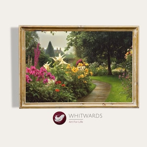 Garden Landscape Wall Art Floral Printable Download Nature Landscape Painting English Cottage Garden Artwork