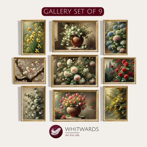 Vintage Botanical Flower Prints | Gallery Wall Art Set of 9 | Digital Download