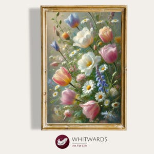 Tulip Bouquet Digital Printable, Vintage Farmhouse Print, Botanical Art, Rustic Farmhouse