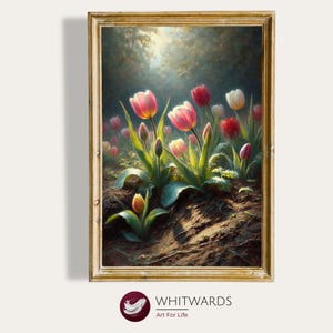 Spring Tulips Digital Printable, Vintage Farmhouse Print, Botanical Art, Rustic Farmhouse