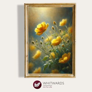 Yellow Flower Digital Printable, Vintage Farmhouse Print, Botanical Art, Rustic Farmhouse