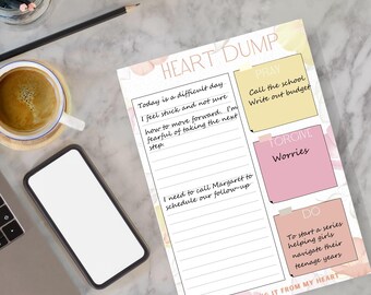 Heart Dump PDF 5.5x8.5 | Emotional Release Journal | Mindfulness & Self Care Planner