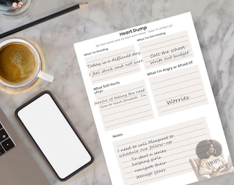 Heart Dump Printable: Daily Planner, To-Do List (5.5x8.5  Digital Download), Black Girl