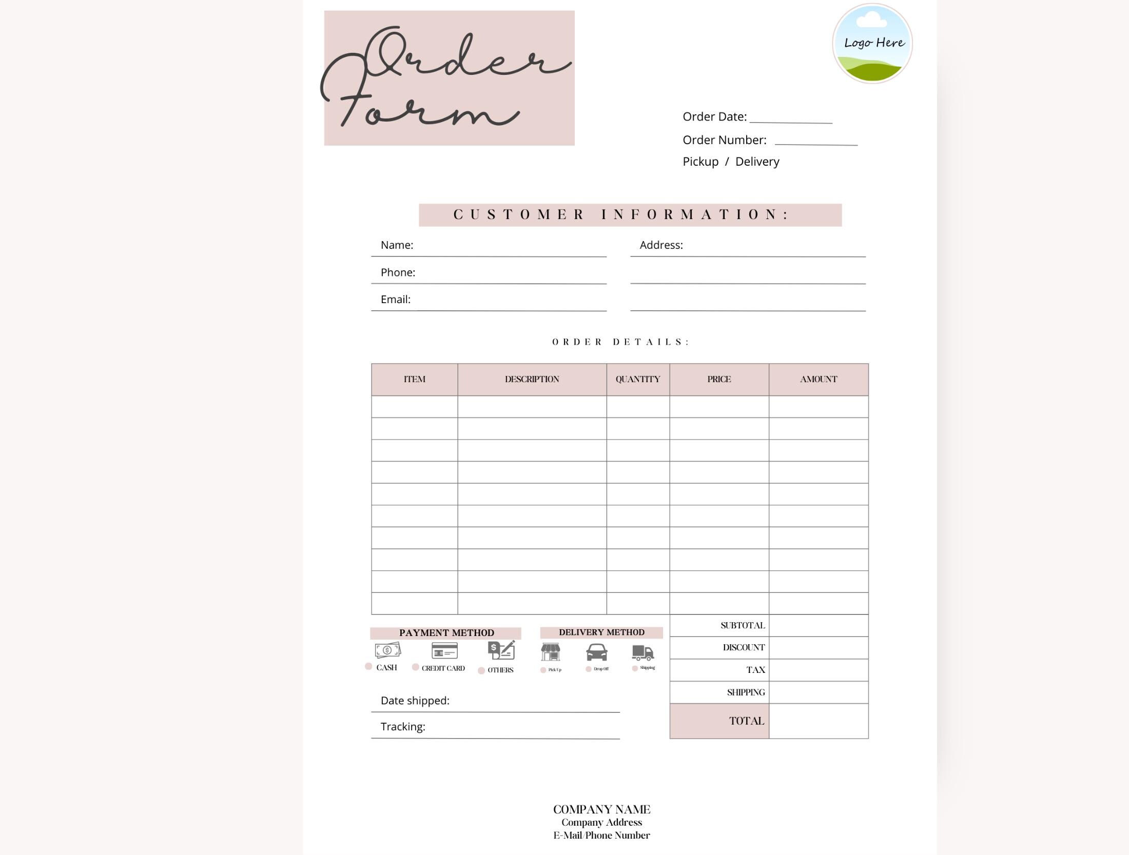 Business Operation Template, Custom Order Form, Order Form, Business