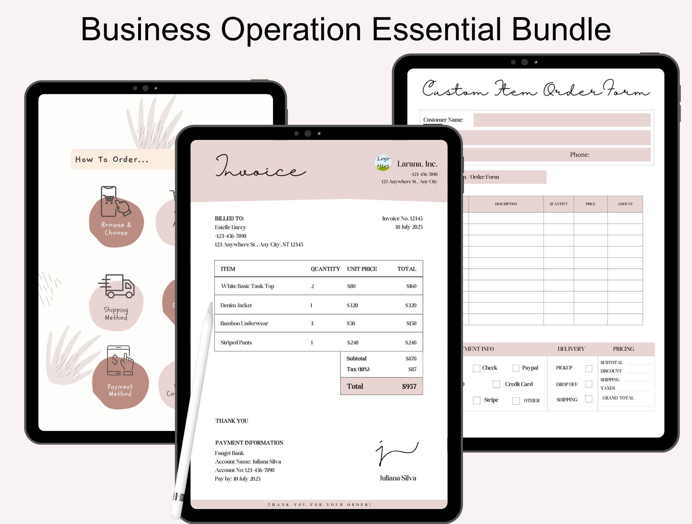 Business Operation Template, Custom Order Form, Order Form, Business