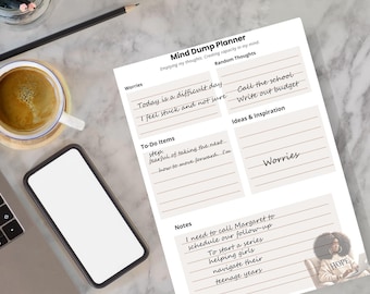 Brain Mind Dump Printable: Daily Planner, To-Do List (5.5x8.5 & A5 Digital Download) Black Girl