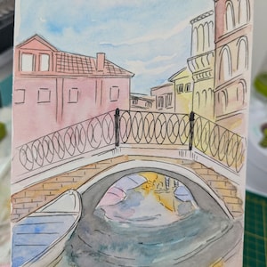 Cartolina Venezia acquarello e inchiostro souvenir idea regalo originale fatta a mano festa della mamma, compleanno, fidanzato, fidanzata