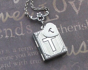 Initial Locket Necklace, Confirmation Locket, Personalized Jewelry, Cross Book Locket, Silver Locket, Initial Necklace, Photo Picture Locket