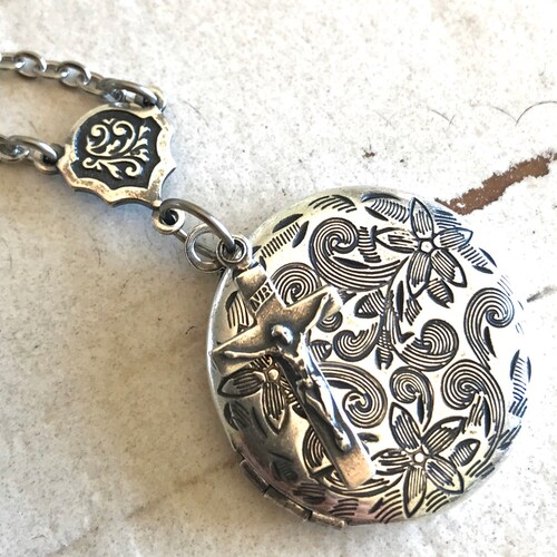 Crucifix Locket Necklace Confirmation Locket Womens Locket Etsy