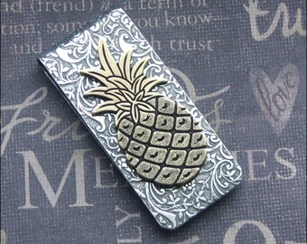 Pineapple Money Clip Etsy - pineapple money clip mixed metal groomsmen wedding gift money holder hawaiian money clip father s day vintage style credit card holder