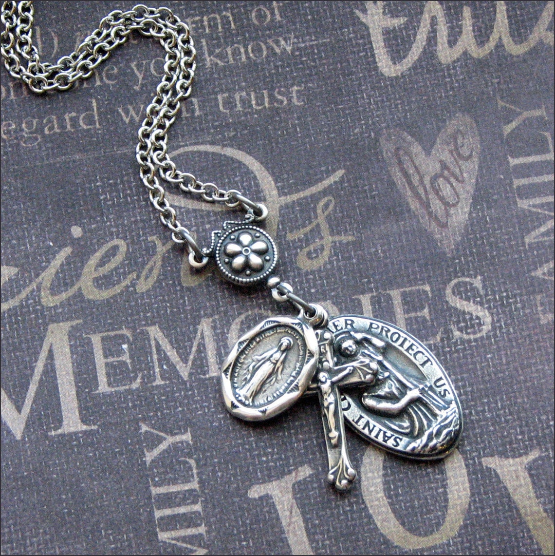 Silver Religious Medal Necklace Enchanted Traveler Jewelry Etsy