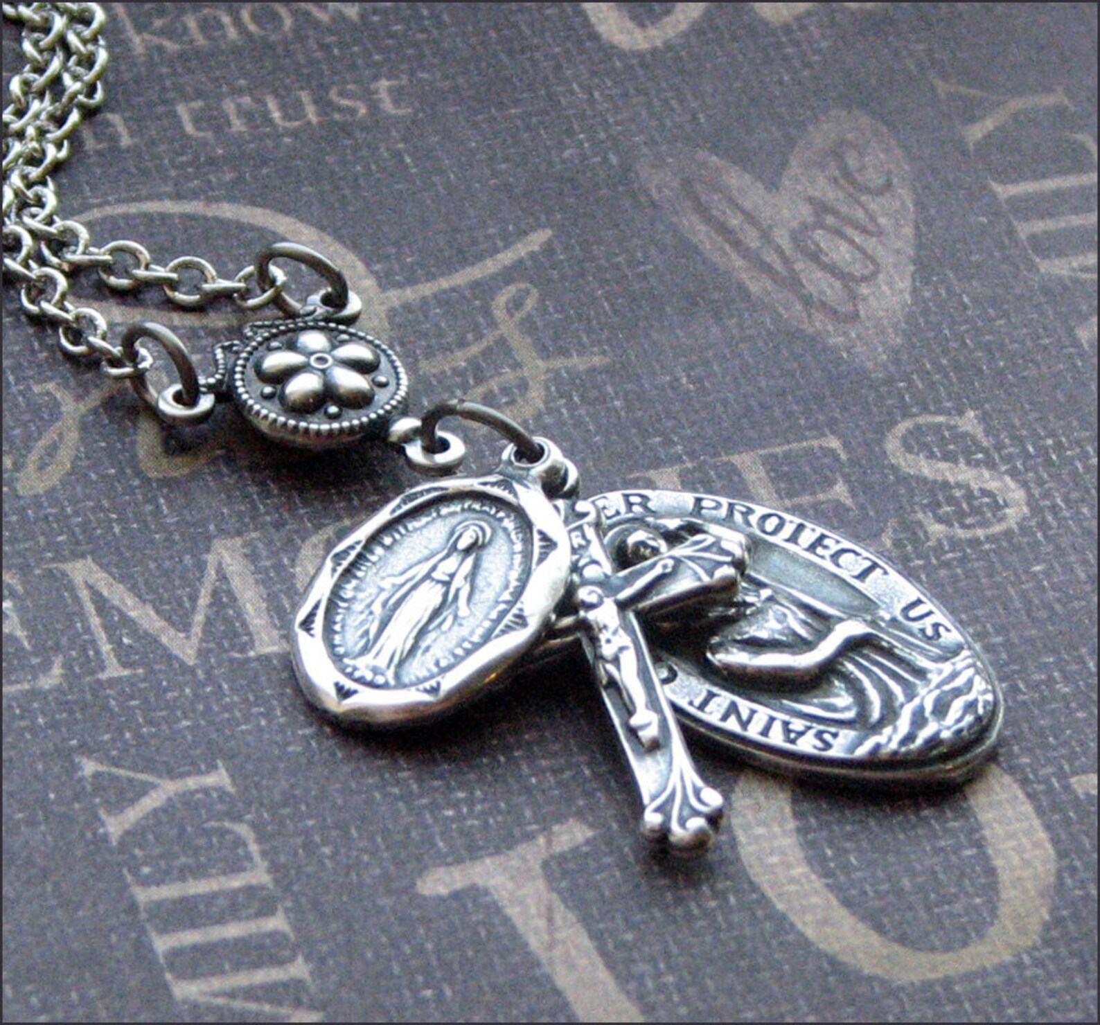 Silver Religious Medal Necklace Enchanted Traveler Jewelry Etsy