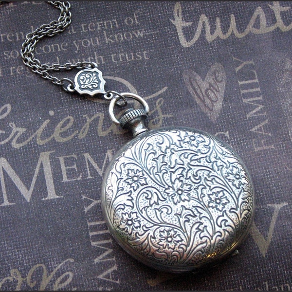 Silver Pocket Watch Locket - Enchanted Keepsake - Jewelry by TheEnchantedlocket - VICTORIAN Wedding Anniversary Bride Gift