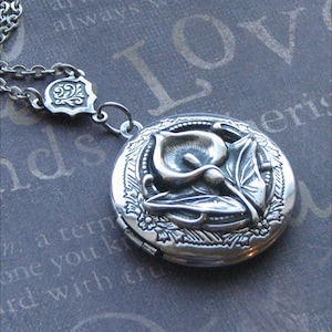 Silver Calla Lily Locket Necklace READY TO SHIP Enchanted Calla Lily Silver Locket Flower Jewelry Love You Daughter Mother Gift image 1