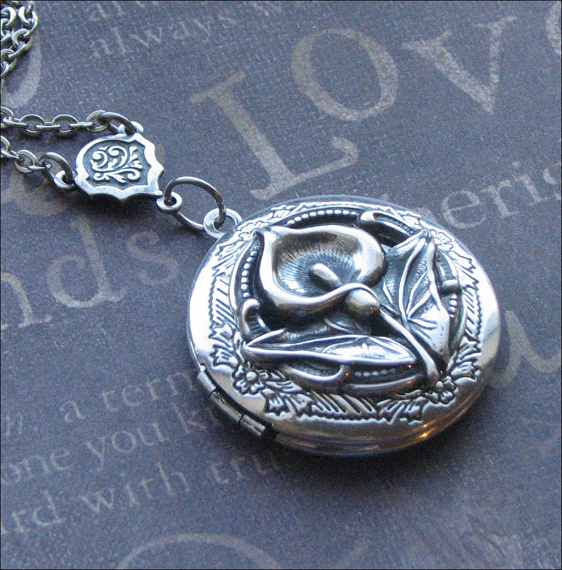 Silver Calla Lily Locket Necklace READY TO SHIP Enchanted Calla Lily Silver Locket Flower Jewelry Love You Daughter Mother Gift image 1