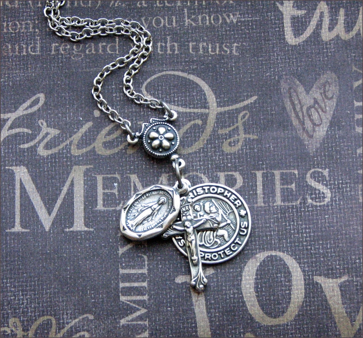 Silver Religious Medal Necklace Enchanted Traveler's Etsy