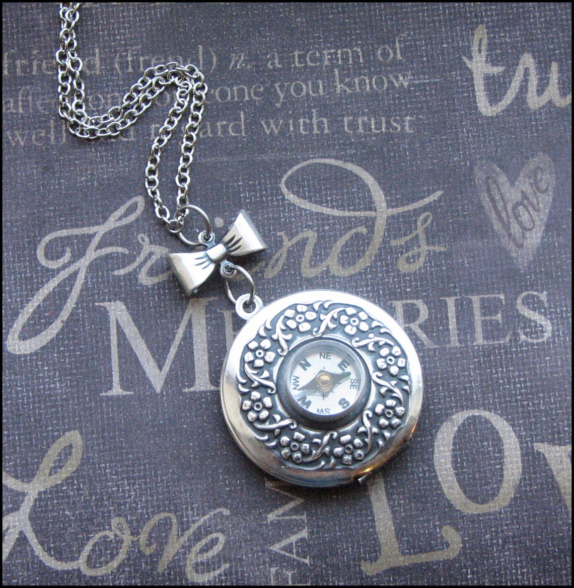 Silver Compass Locket Necklace Enchanted No Place Like Home - Etsy