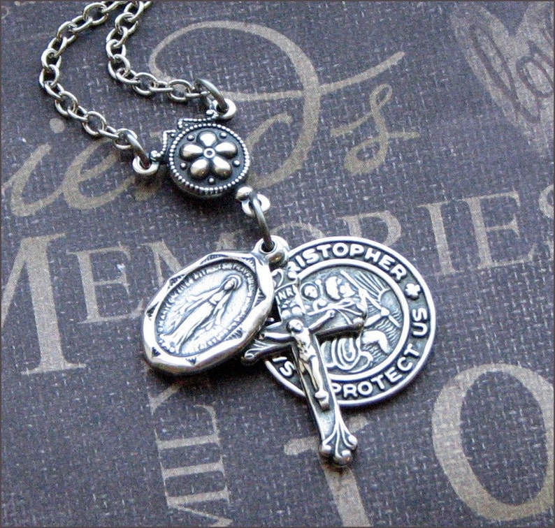 Silver Religious Medal Necklace Enchanted Traveler's Etsy