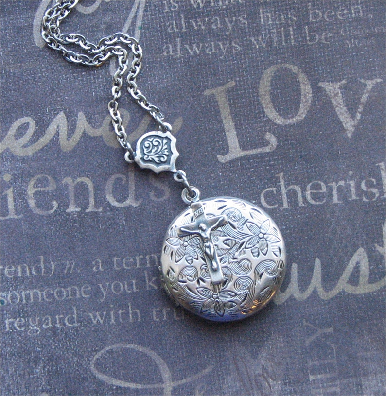 Crucifix Locket Necklace Confirmation Locket Womens Locket Silver Cross Locket Religious Locket Catholic Jewelry Silver Locket Gift WEDDING