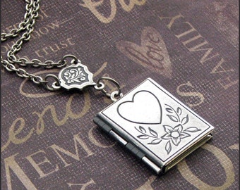Tortured Poets Songbook Silver Book Locket Necklace- Enchanted - Handmade by TheEnchantedLocket