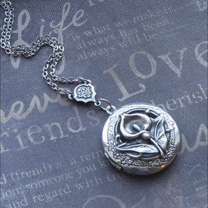 Silver Calla Lily Locket Necklace READY TO SHIP Enchanted Calla Lily Silver Locket Flower Jewelry Love You Daughter Mother Gift image 3